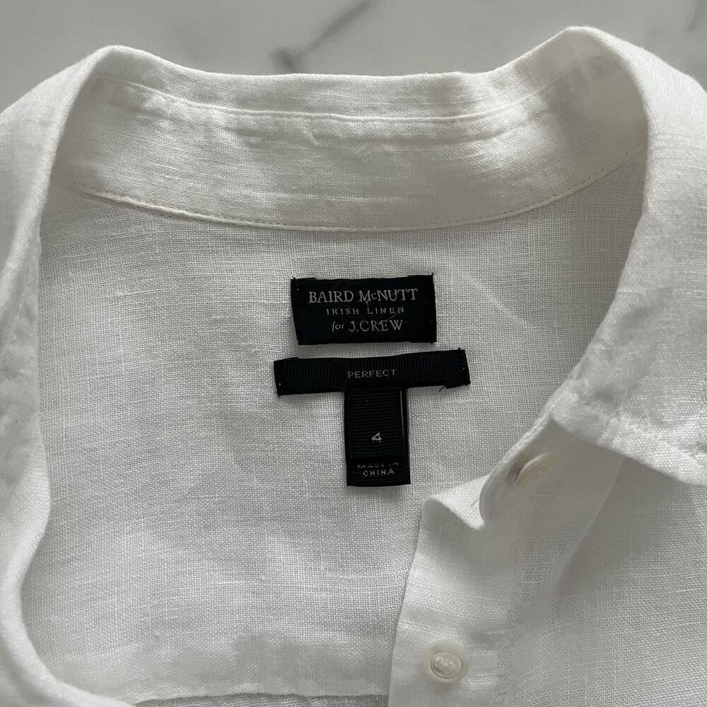 J. Crew Baird McNutt Irish linen perfect shirt white Sz 4 heritage coastal chic - Picture 3 of 10